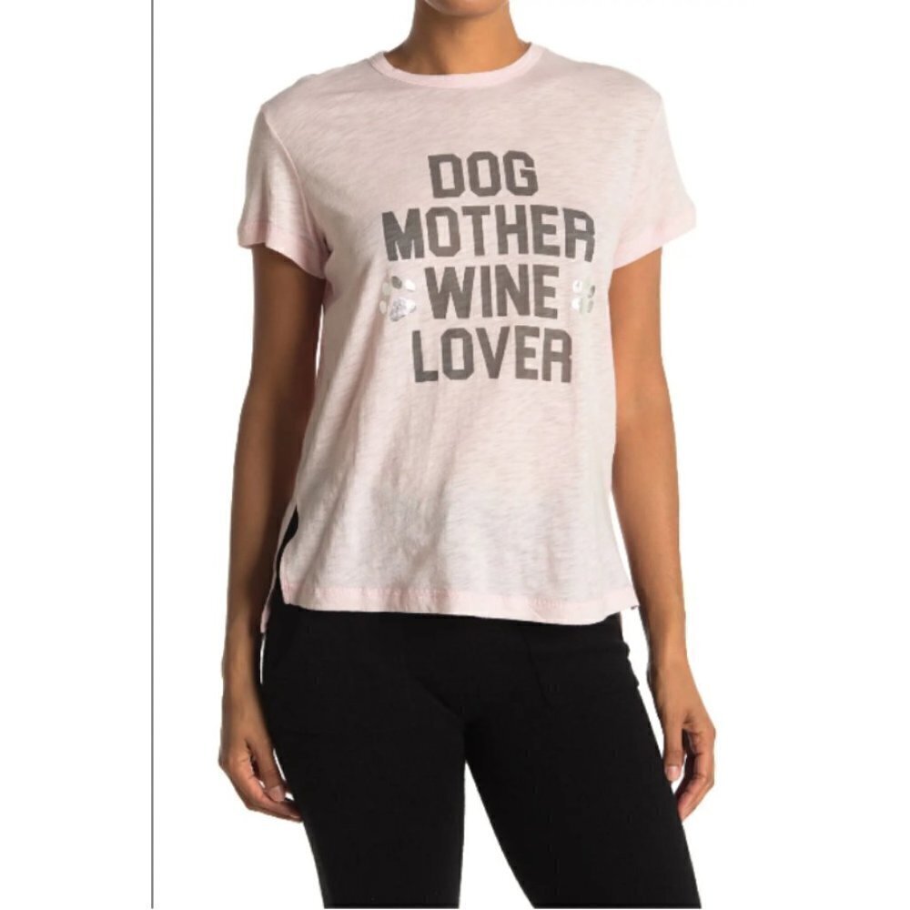 💕PJ SALVAGE💕 Dog & Wine Pajama T-Shirt ~ Dog Mother Wine Lover Blush S NWT - Picture 2 of 10